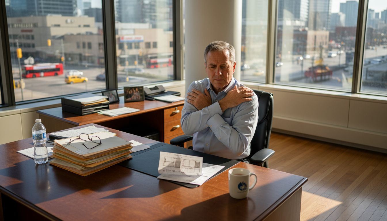 Man with shoulder pain in office setting