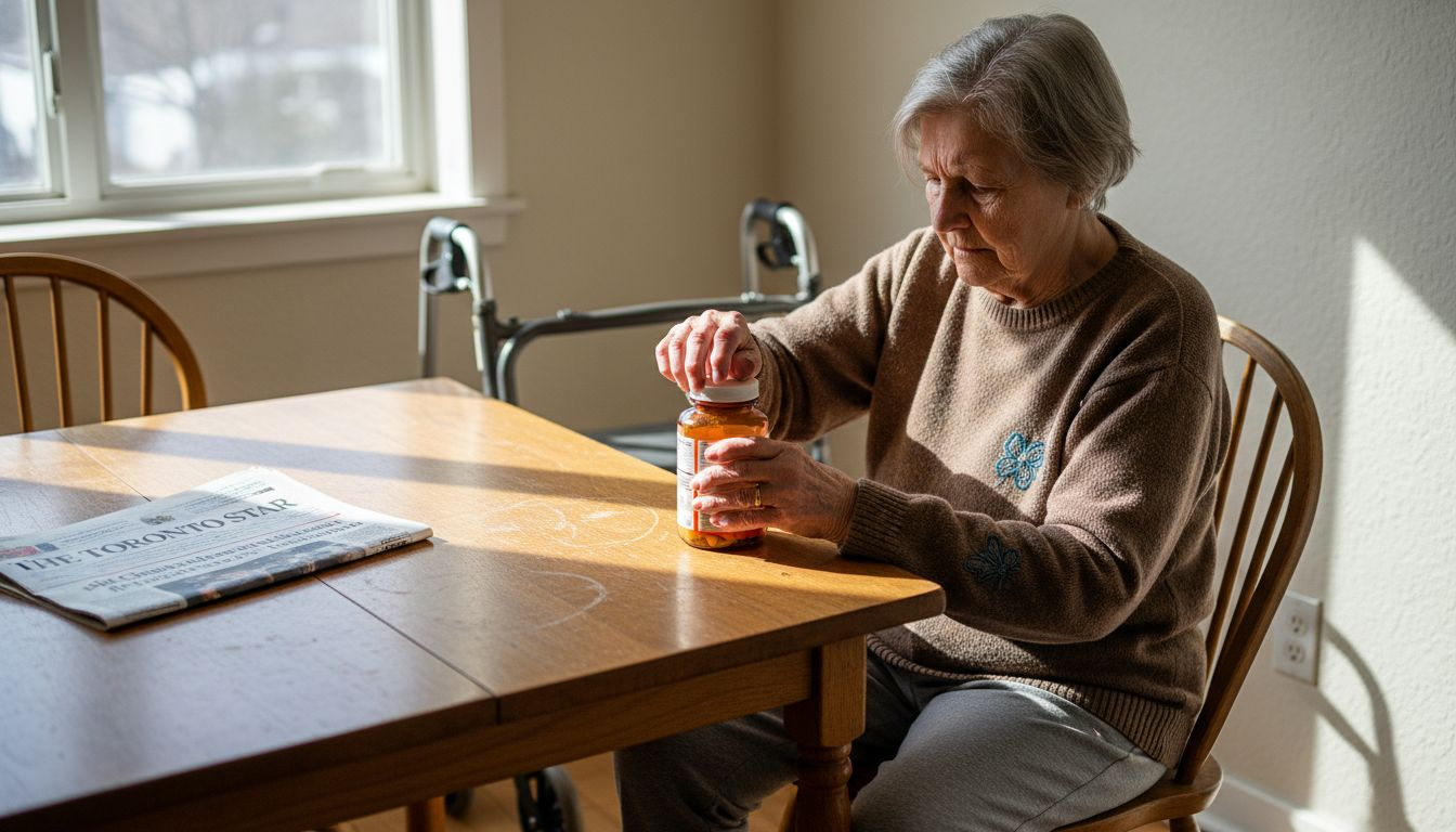 Older woman struggling to open jar