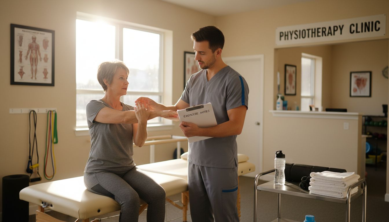Physiotherapist guiding patient through therapy exercises