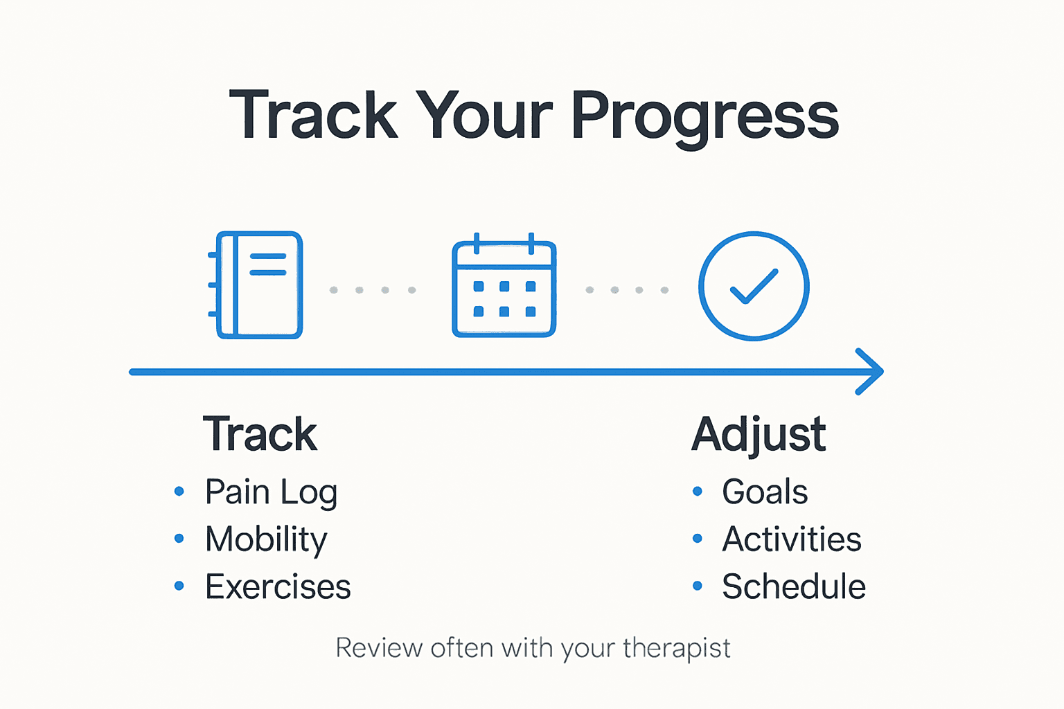 Infographic on tracking physiotherapy progress and adjustments