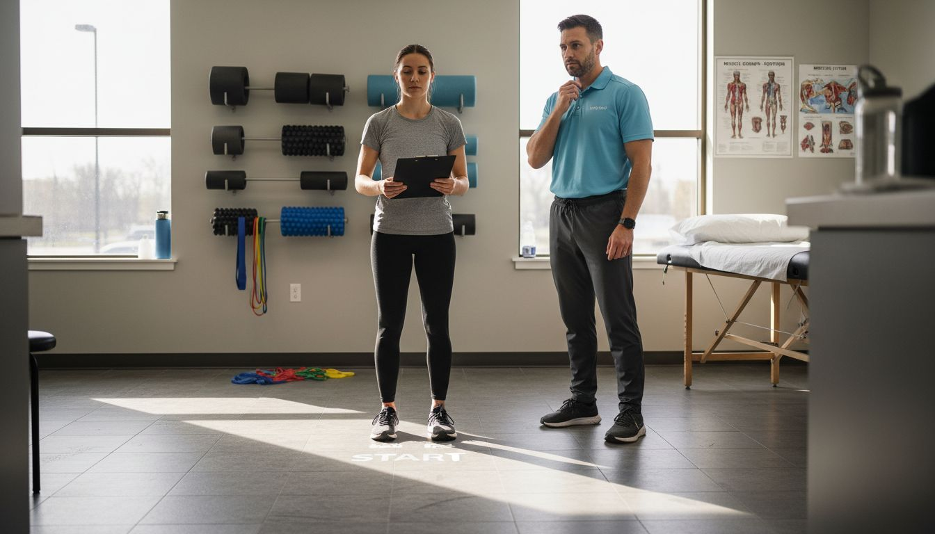 Physiotherapist observing athlete's posture in clinic