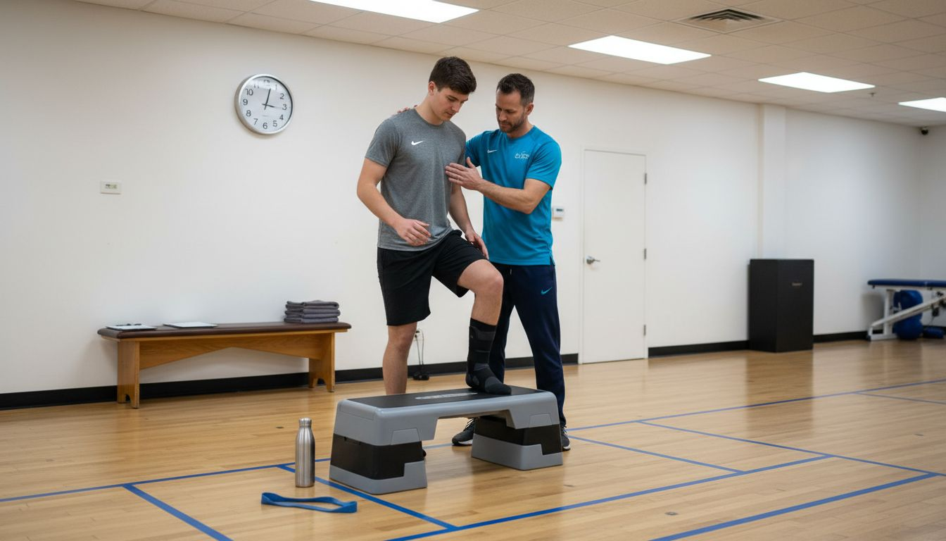 Physiotherapist guiding knee injury patient