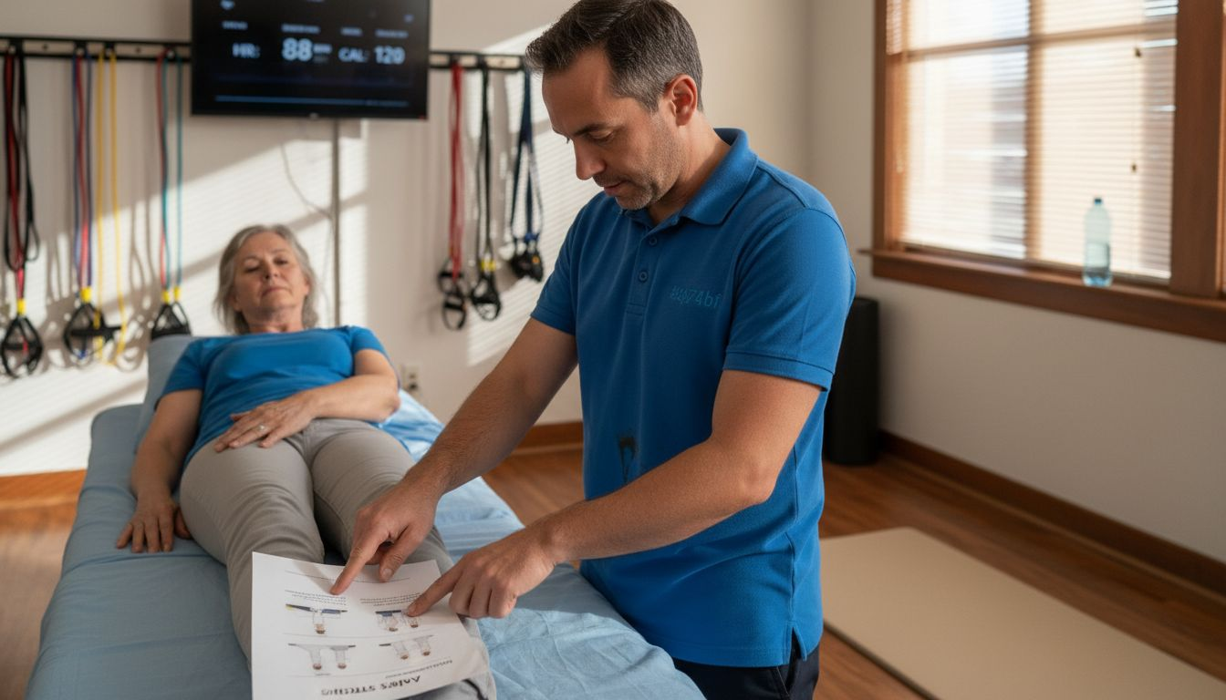 Physiotherapist assisting patient with exercise