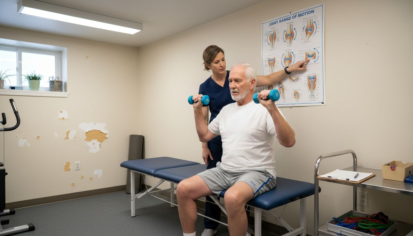 Patient performing arm range of motion exercise