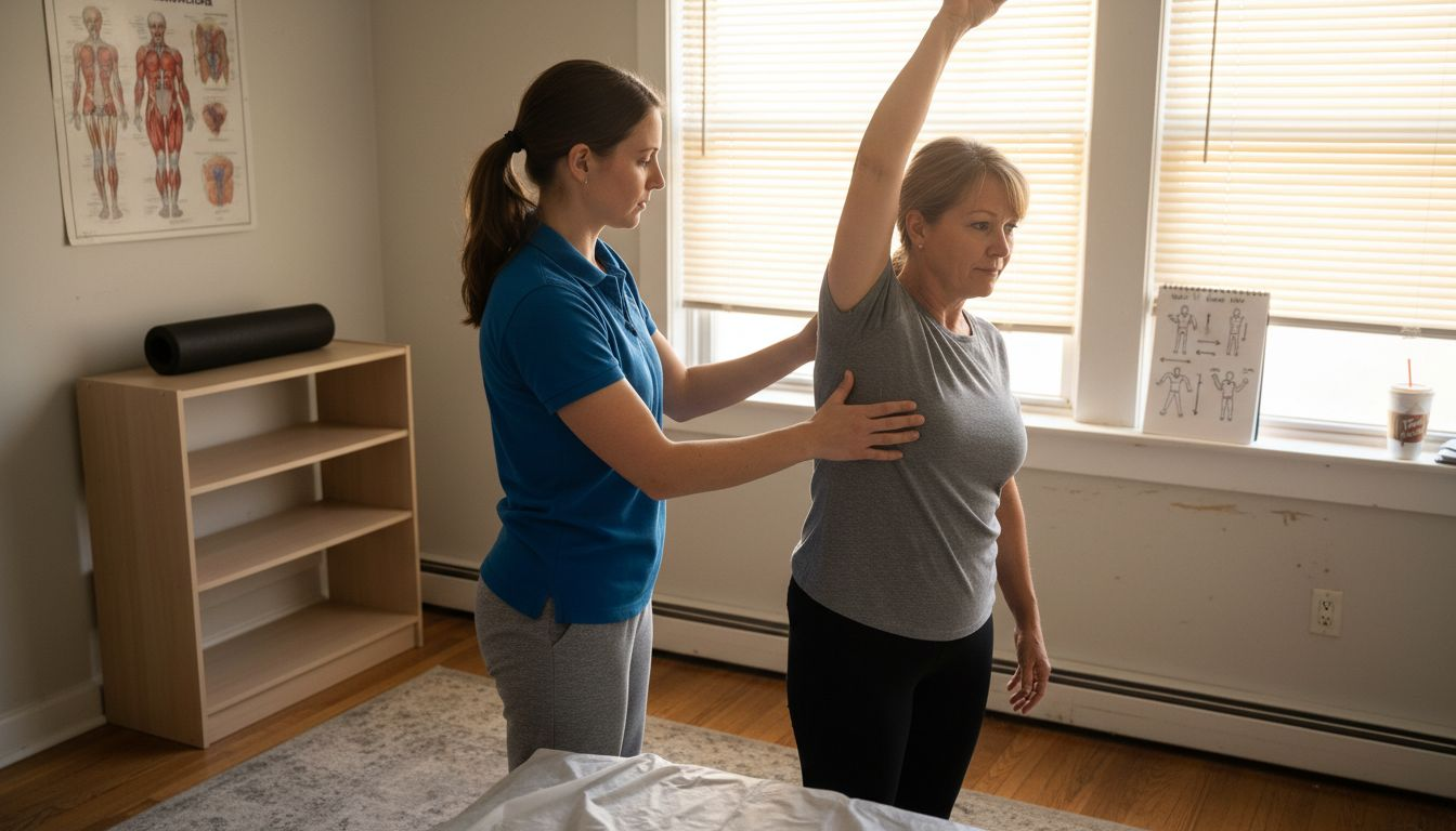 Physiotherapist guiding patient arm exercises
