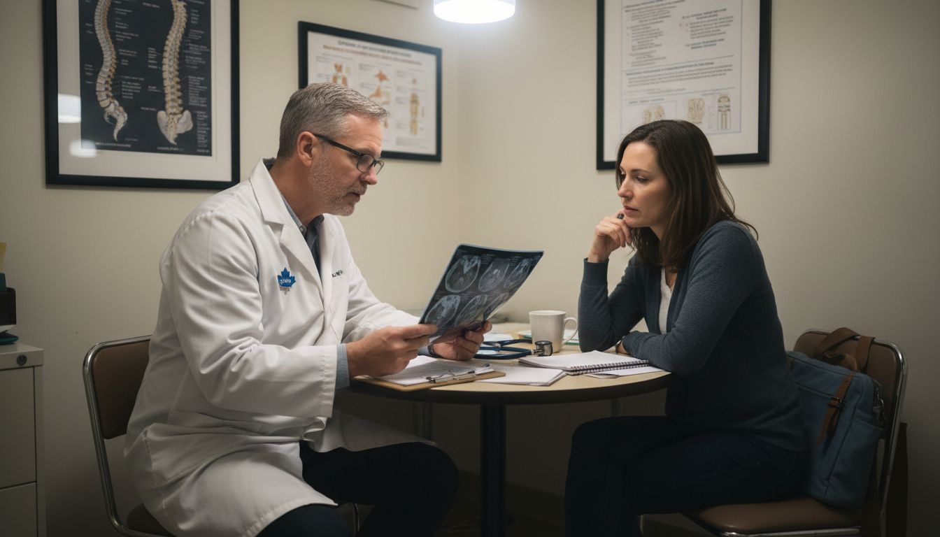 Pain specialist consulting patient in clinic