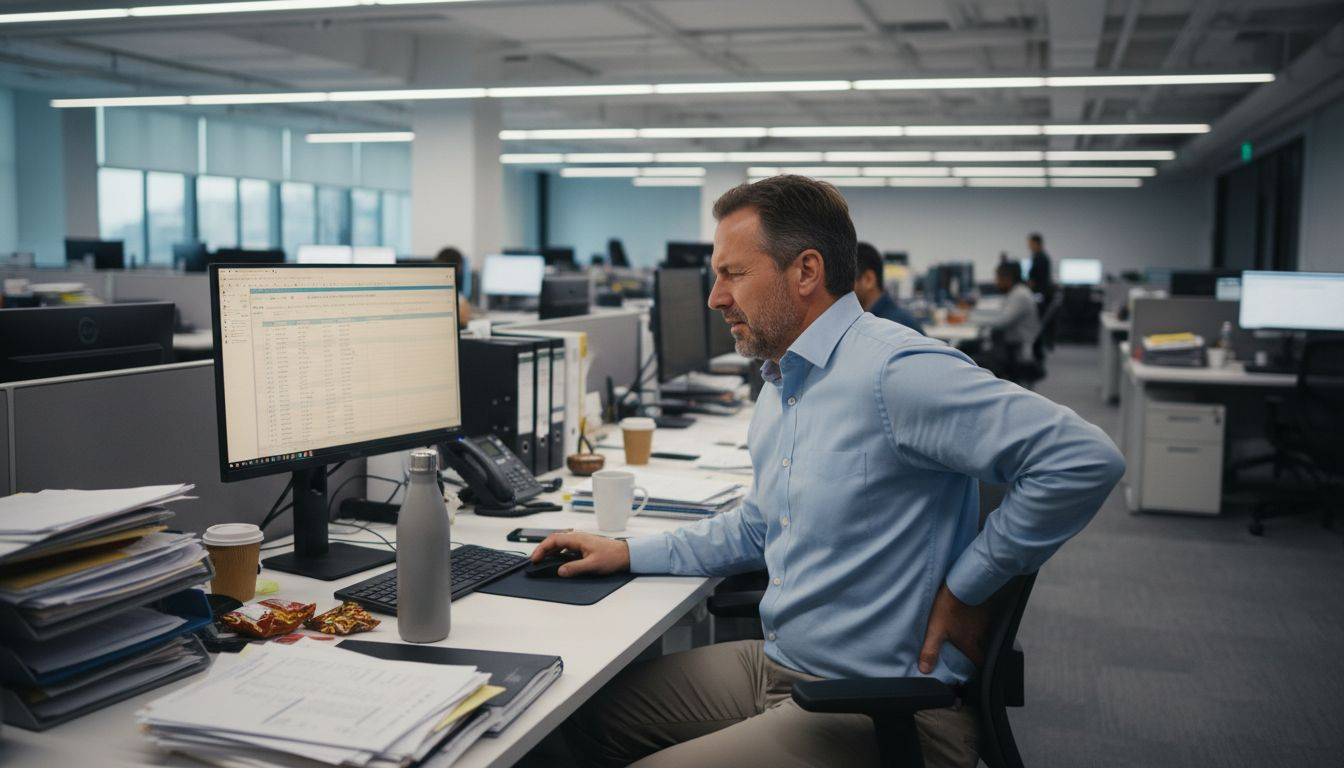 Office worker showing muscle pain at desk