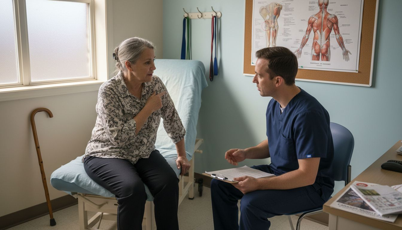 Patient and therapist in physiotherapy clinic