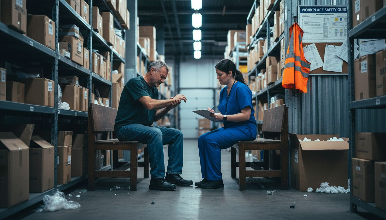 Nurse assessing workplace wrist injury onsite