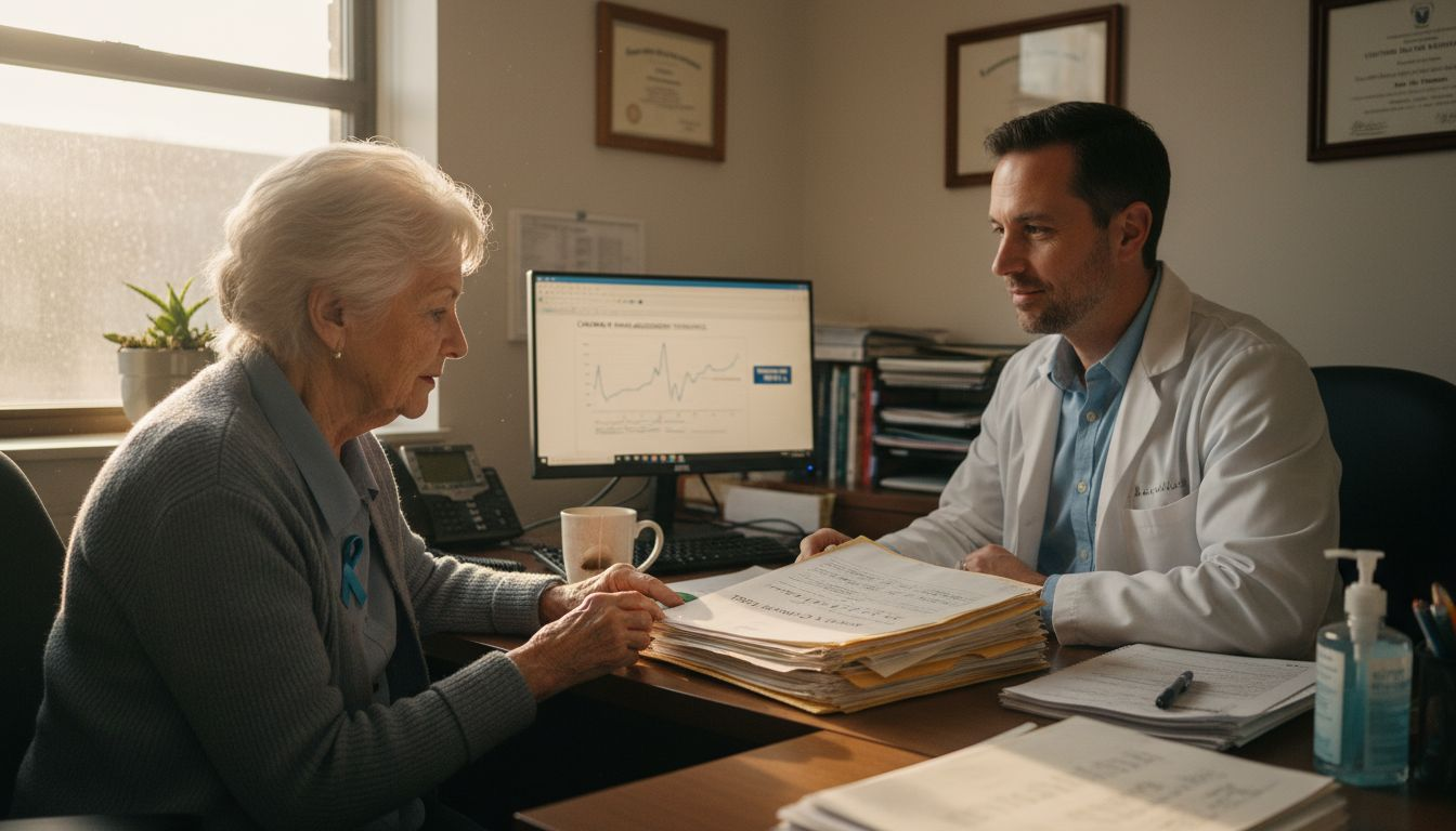 Doctor explains pain classification at desk