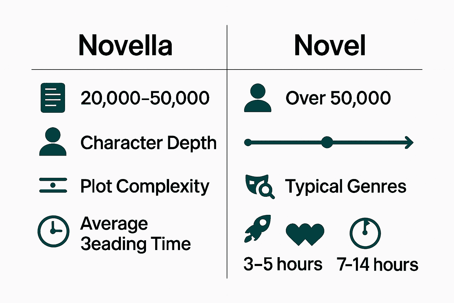 Infographic comparison of novella and novel key differences