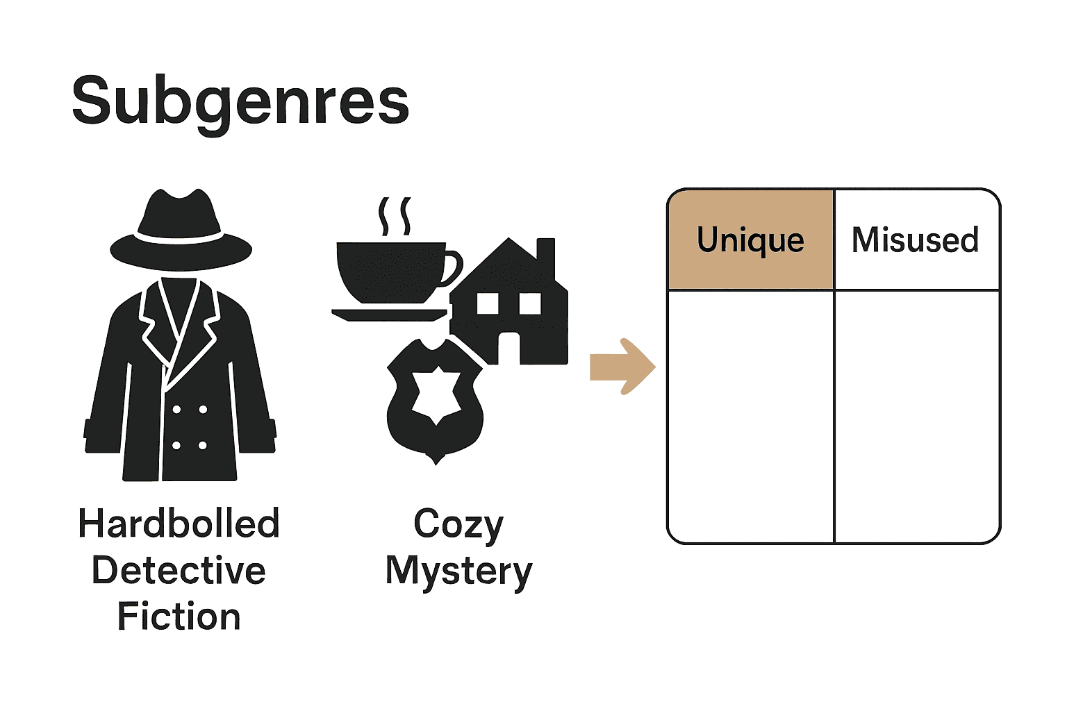 Infographic comparing mystery subgenre terminology