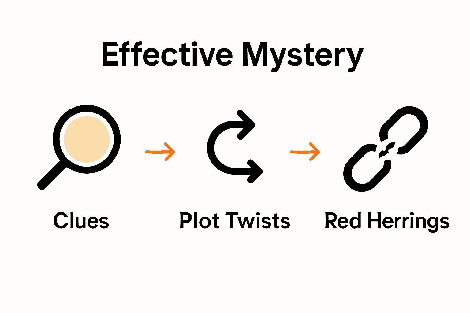 Infographic showing clues, twists, and red herrings in mystery writing process