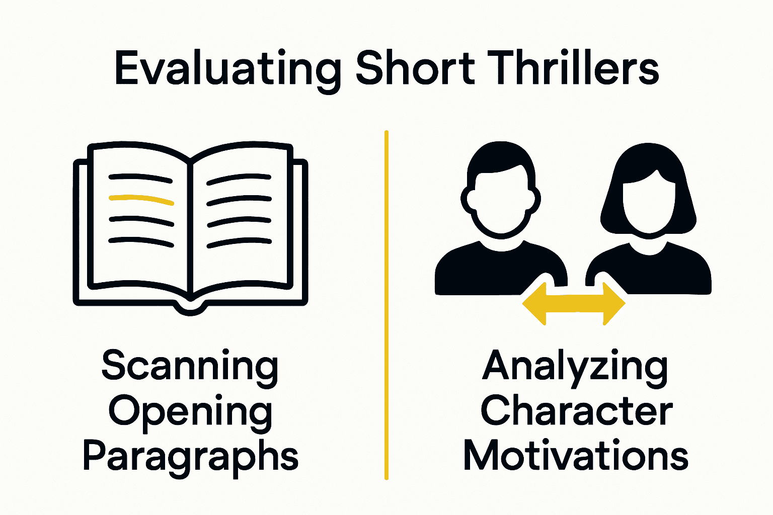 Infographic comparing story selection and character analysis techniques.