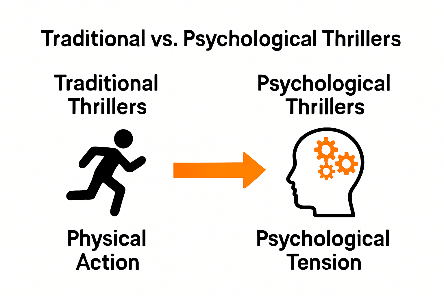 Infographic comparing traditional and psychological thrillers with icons and text