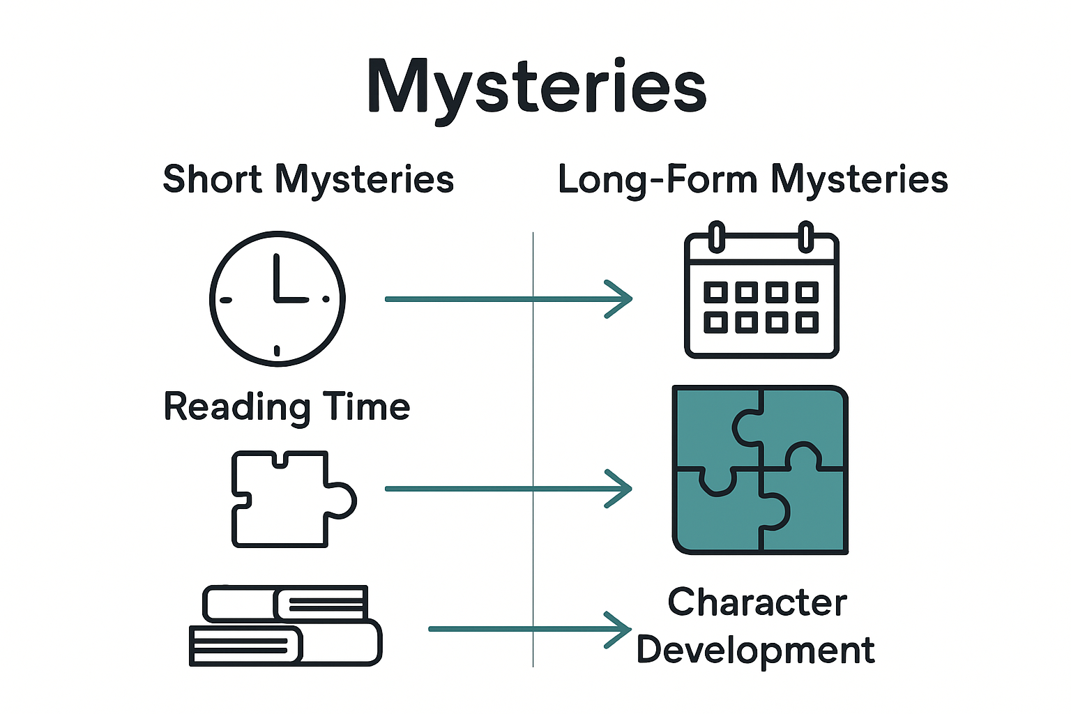 Infographic comparing short mysteries and novels
