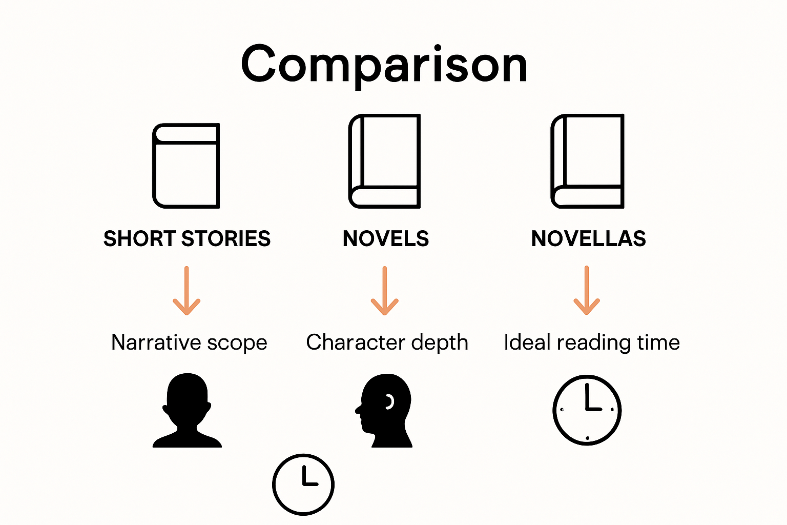 Infographic comparing short stories, novels, and novellas