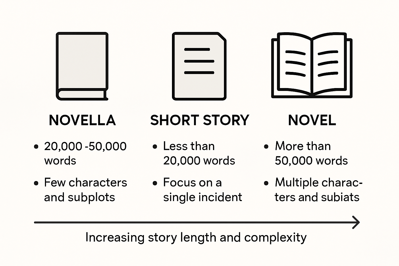 Infographic comparing novella, novel, short story