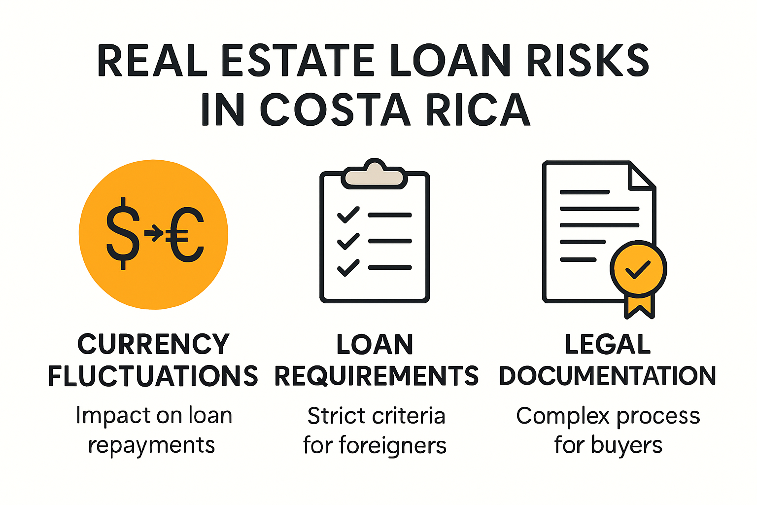 Infographic showing key real estate loan risks in Costa Rica