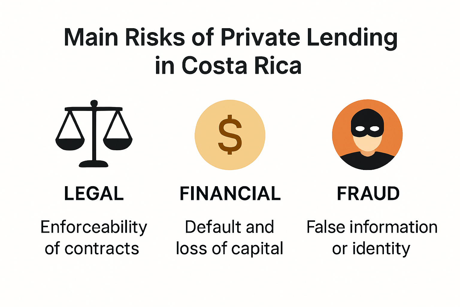 Infographic summarizing main risks of private lending in Costa Rica