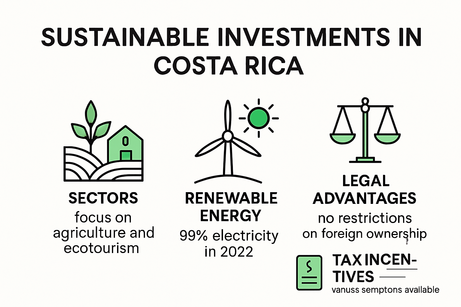 Infographic illustrating Costa Rica sustainable investment statistics and benefits