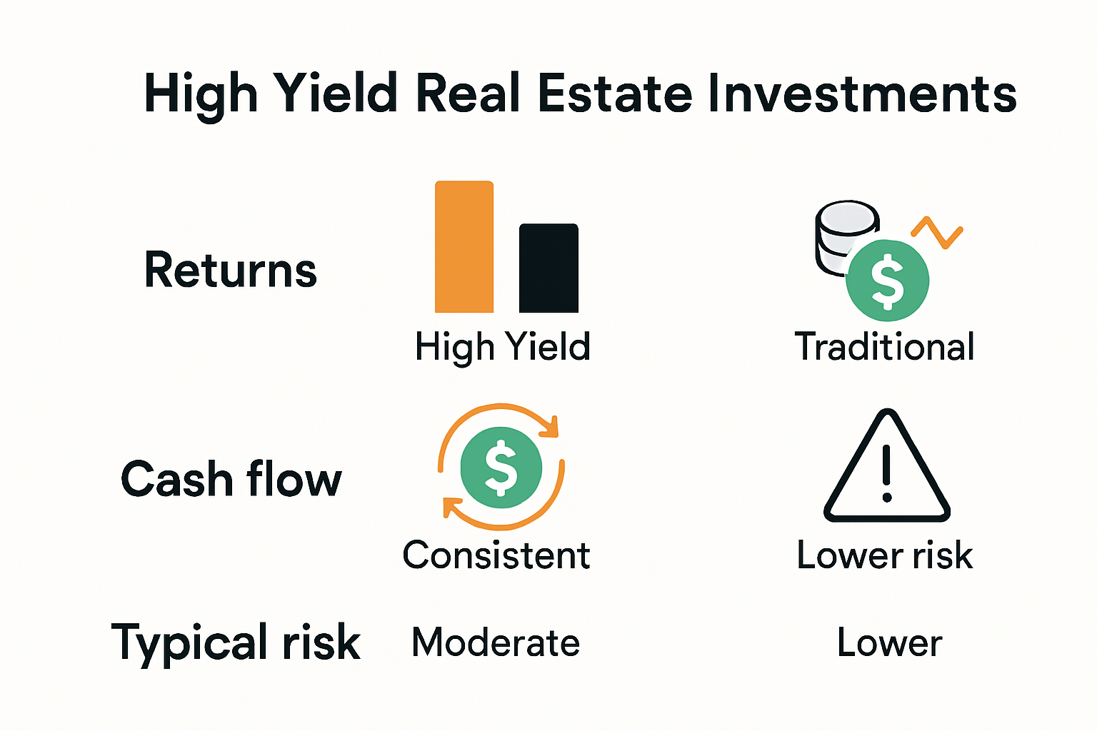 Infographic showing high yield real estate strategies and returns