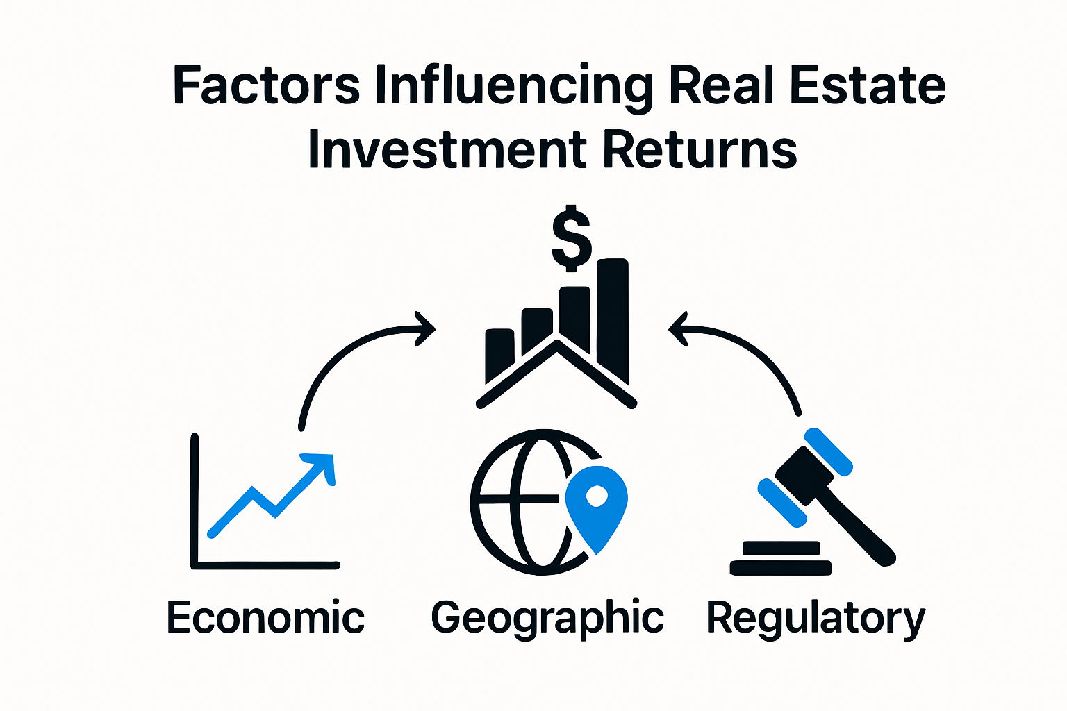 Key factors influencing real estate investment returns infographic