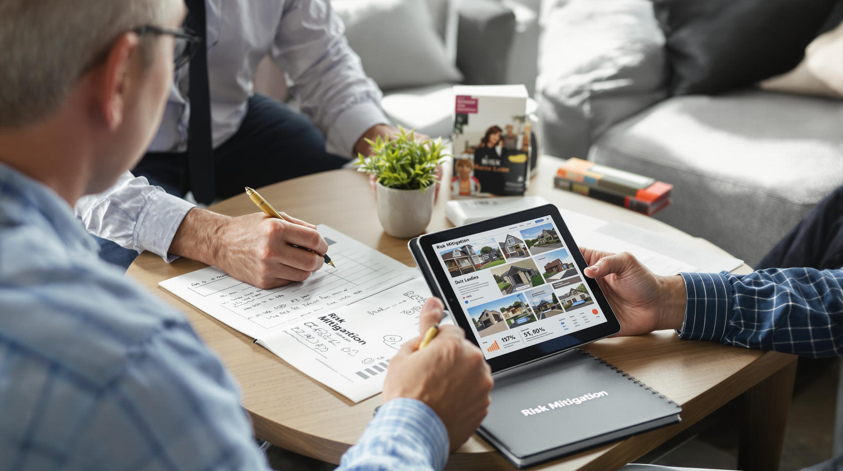 Investors collaborating on property assessment and risk mitigation for lending