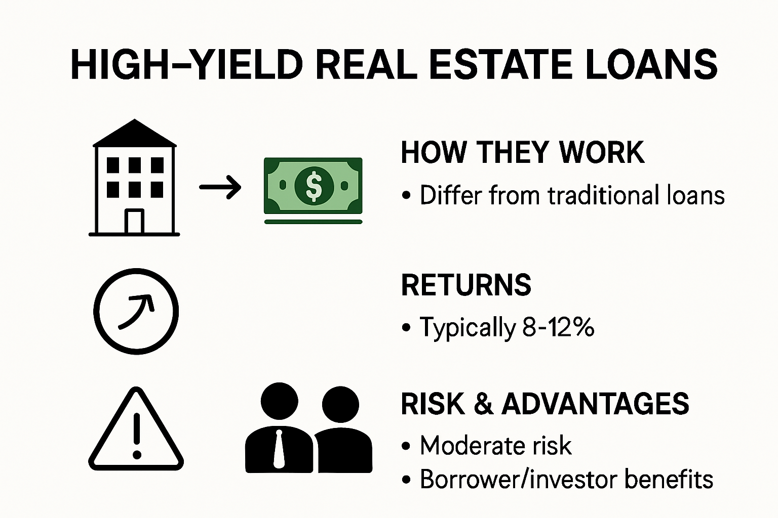 Key features of high yield real estate loans visualized