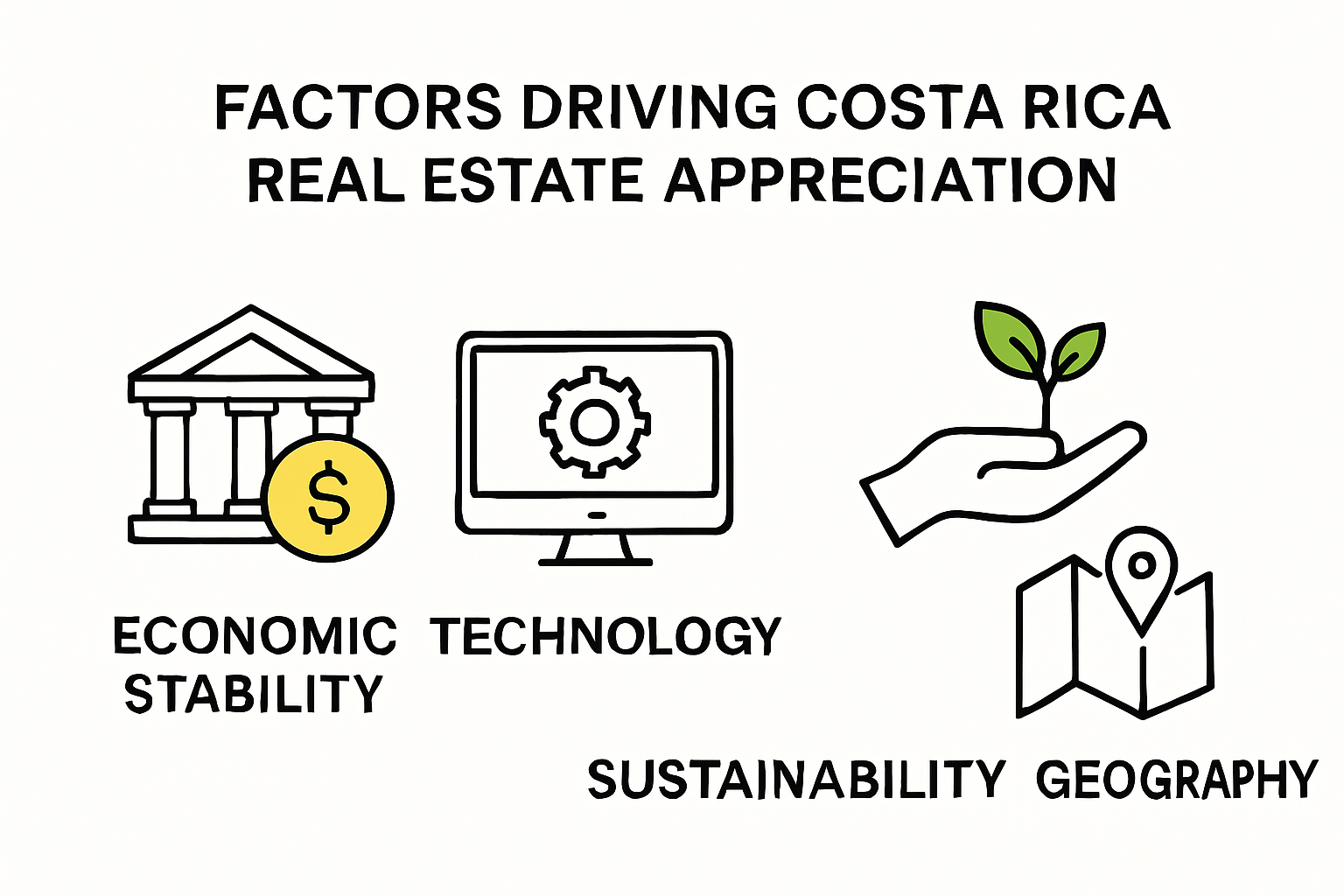 Costa Rica real estate appreciation factors infographic