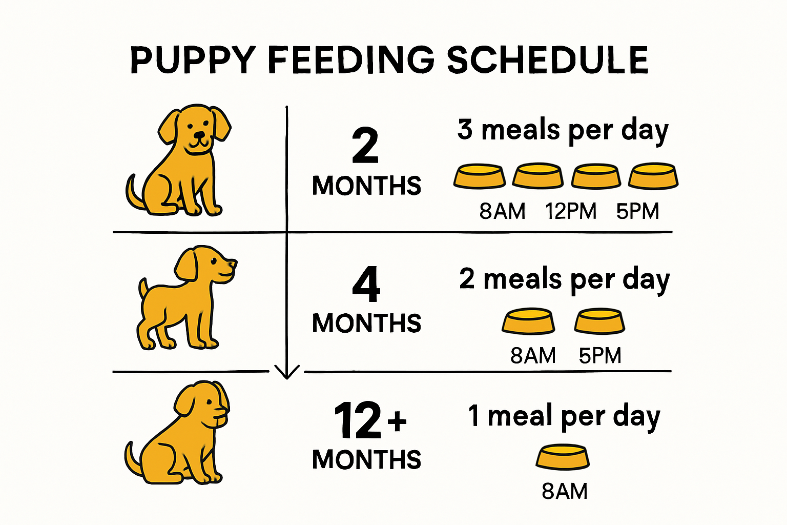 Infographic showing puppy feeding schedule by age.