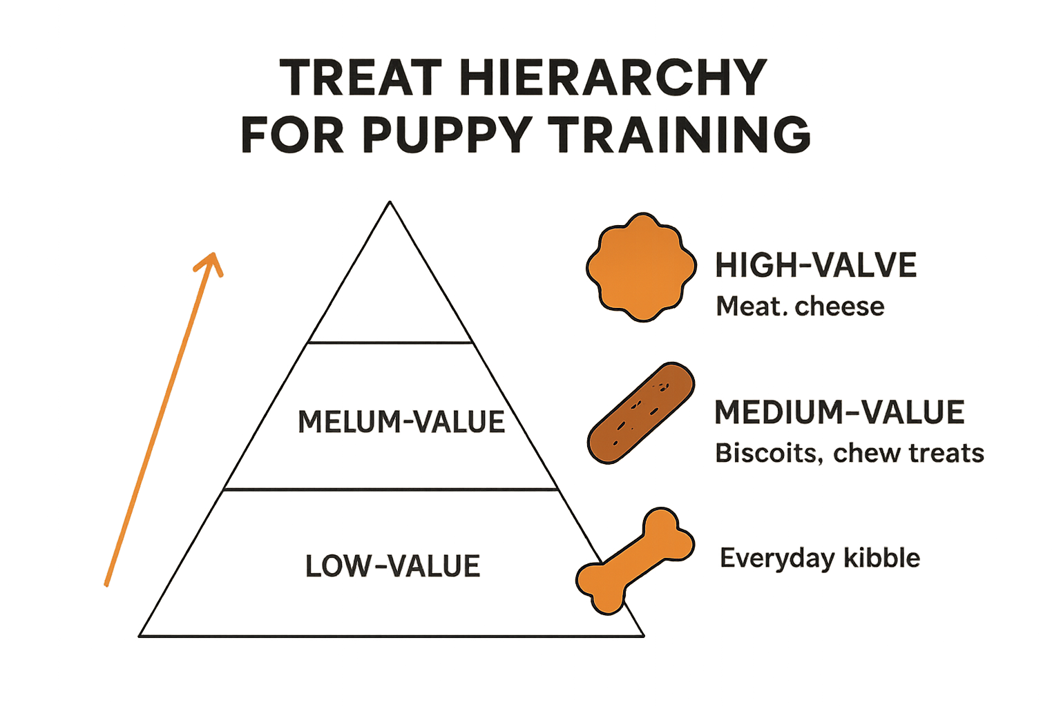 Infographic illustrating treat hierarchy for puppy training effectiveness.