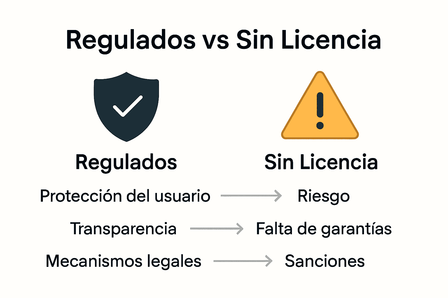 Comparación visual protección regulada vs. casinos sin licencia.