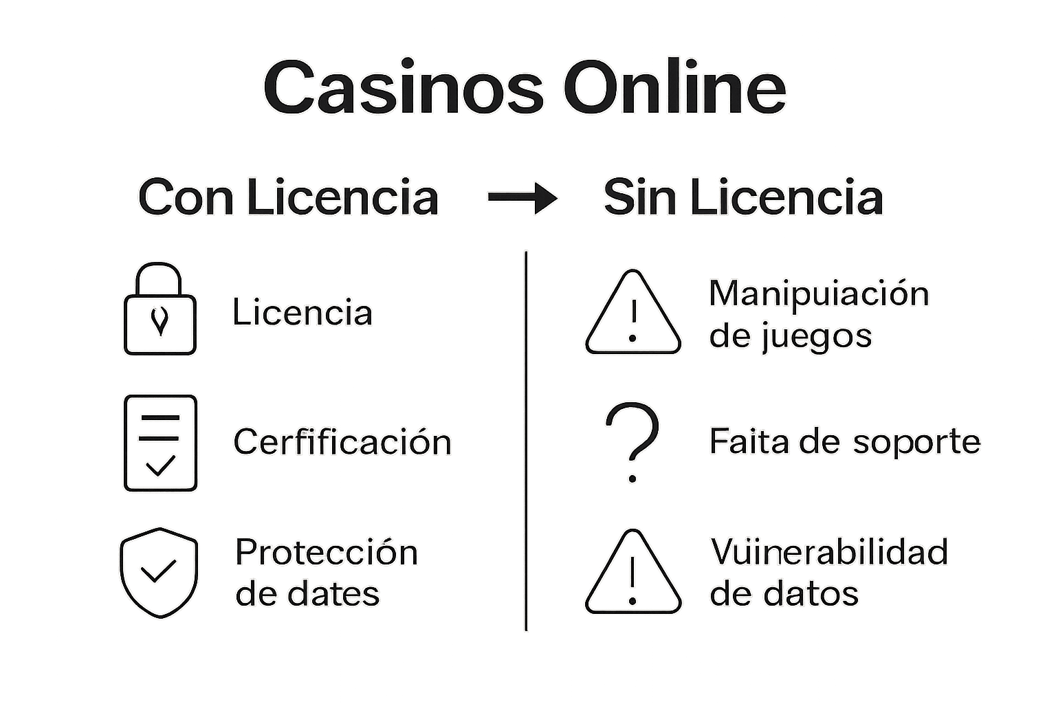 Infografía sobre diferencias seguridad casinos con y sin licencia