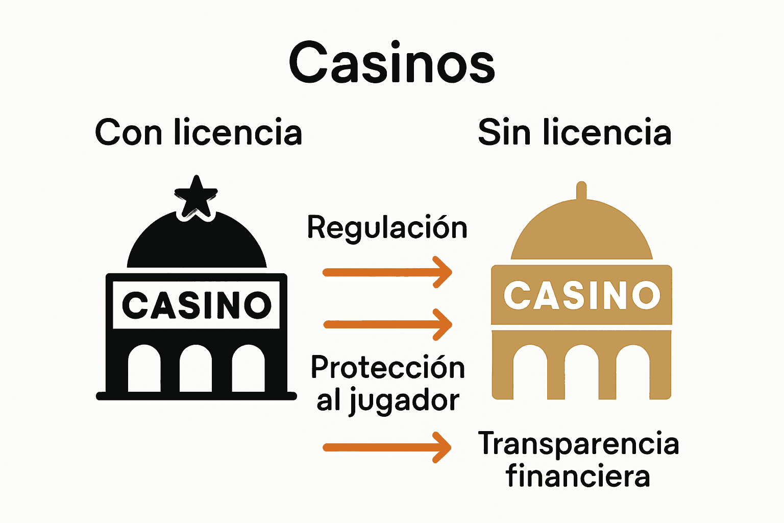 Diferencias clave entre casinos con y sin licencia visualizadas en columnas