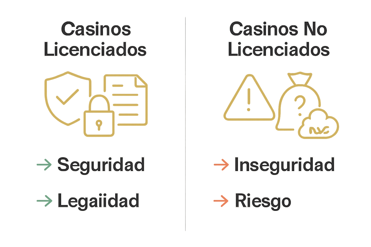Comparación visual entre casinos licenciados y no licenciados.