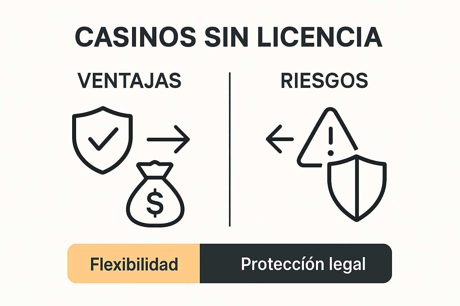 Comparación visual de ventajas y riesgos en casinos sin licencia