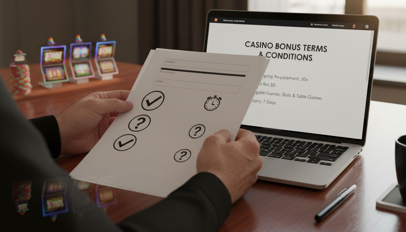 Hands reviewing casino bonus requirements