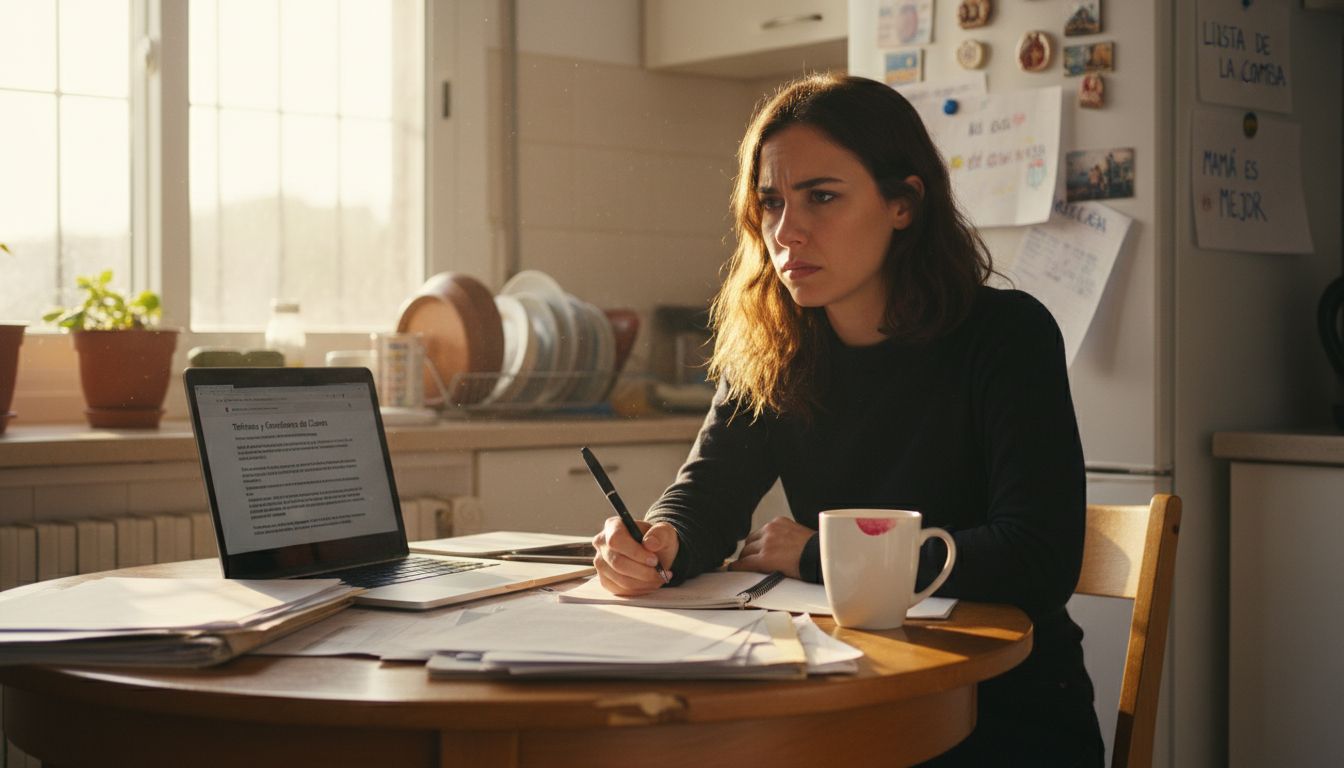 Mujer revisando la documentación de condiciones del casino