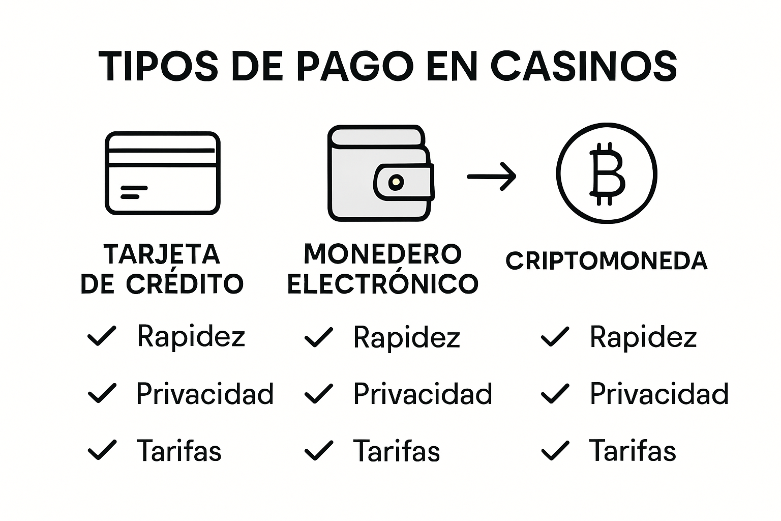Infografía comparativa de métodos de pago en casinos