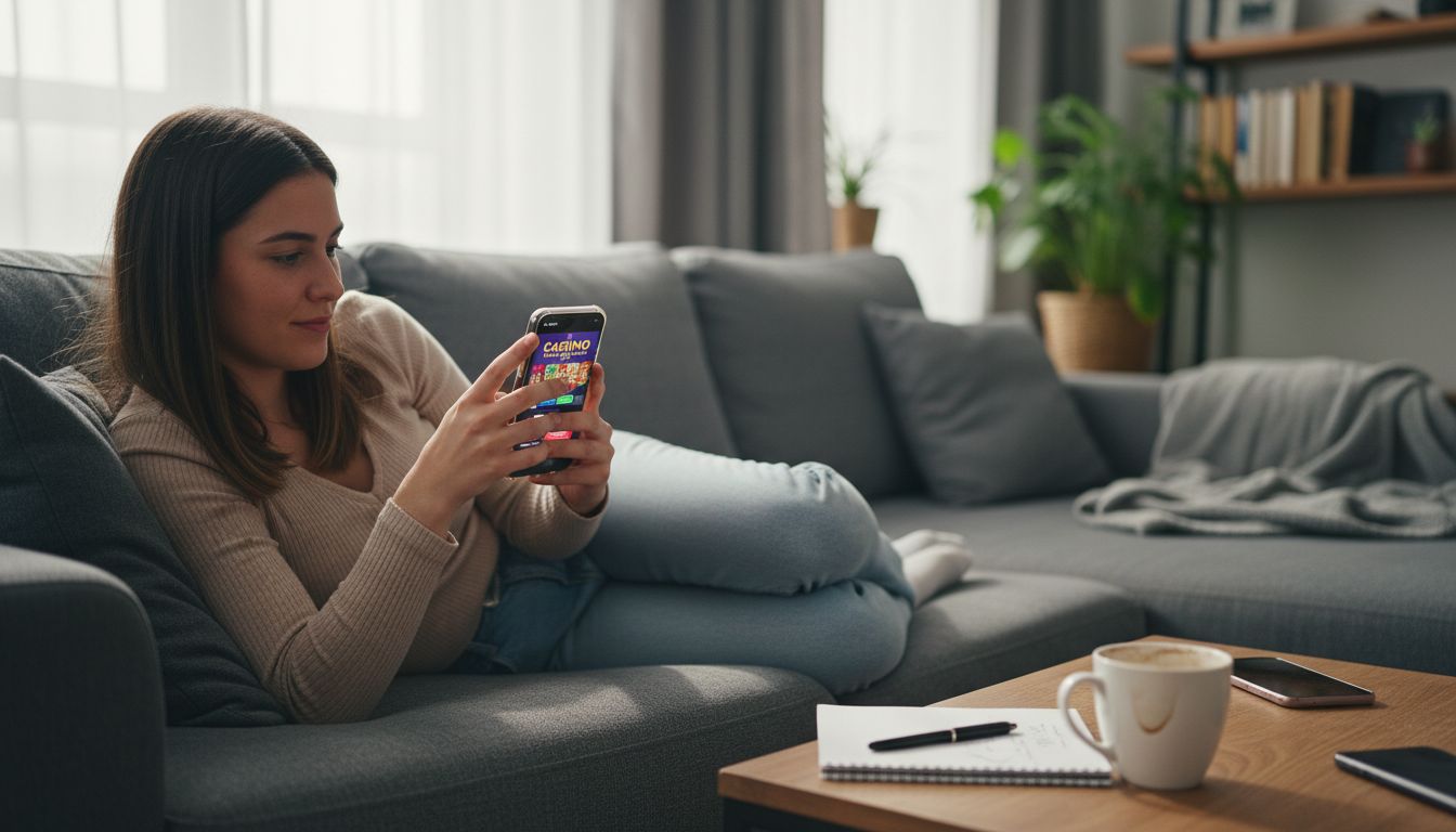 Una mujer revisa las ofertas de giros gratis disponibles