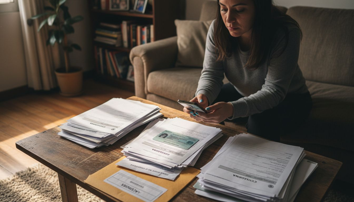 Mujer revisando sus documentos para retirar dinero del casino