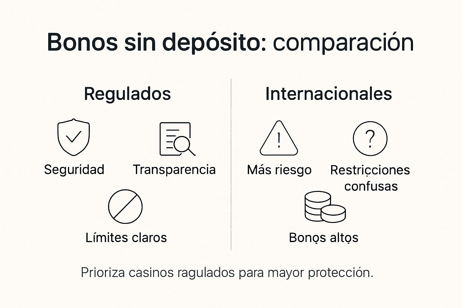 Infografía: diferencias entre los bonos de casinos autorizados y los de casinos internacionales