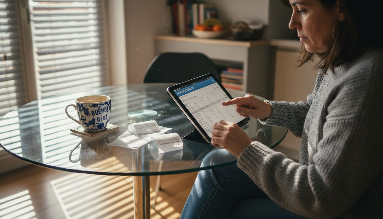 Mujer revisando el historial de pagos del casino en su tablet