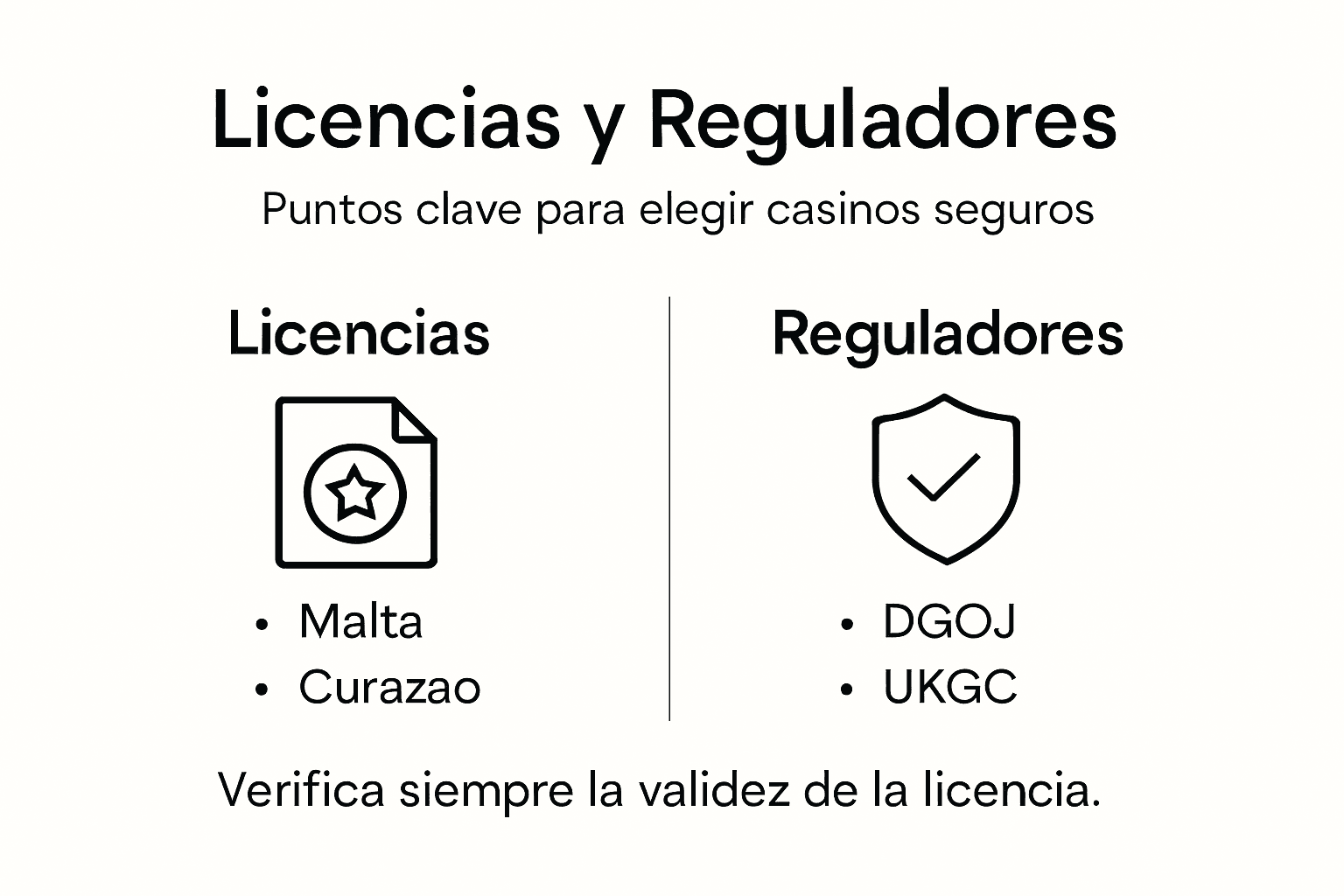 Infografía sobre los principales tipos de licencias y organismos reguladores de casinos