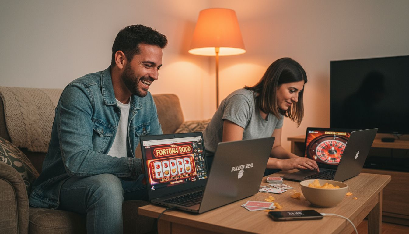 Personas disfrutando de las tragaperras online en una sala de juego