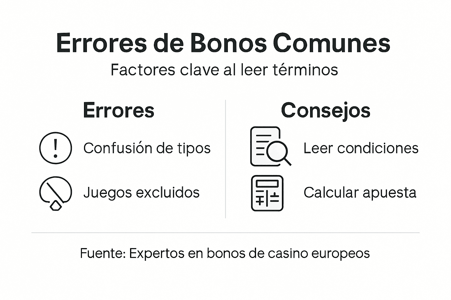 Guía visual: errores comunes y recomendaciones para aprovechar los bonos de casino