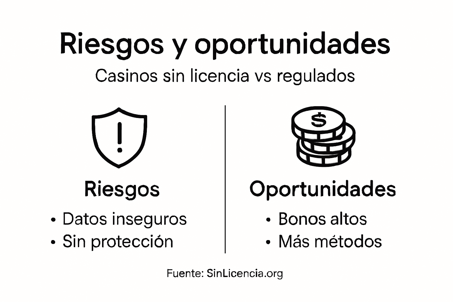 Infografía sobre los riesgos y ventajas de jugar en casinos que no cuentan con licencia