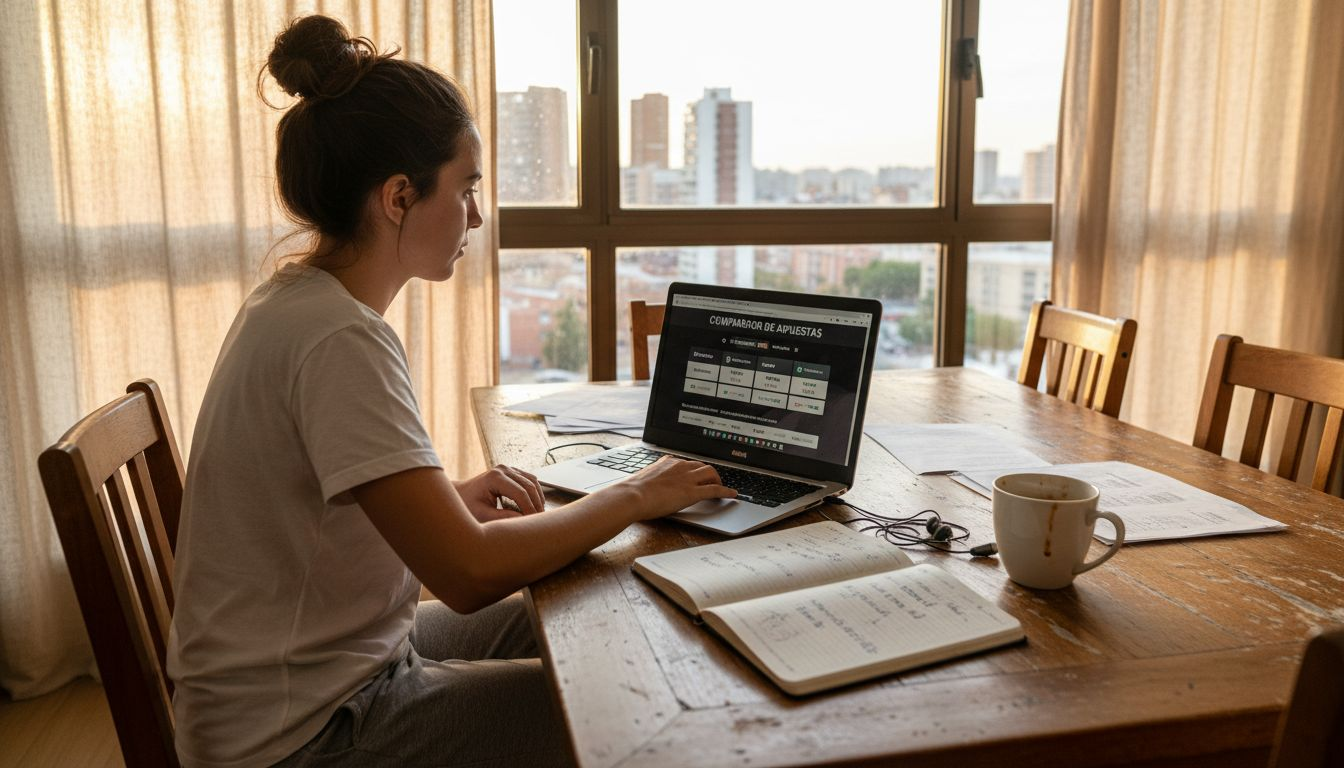 Una mujer revisa cuáles casas de apuestas son realmente de confianza