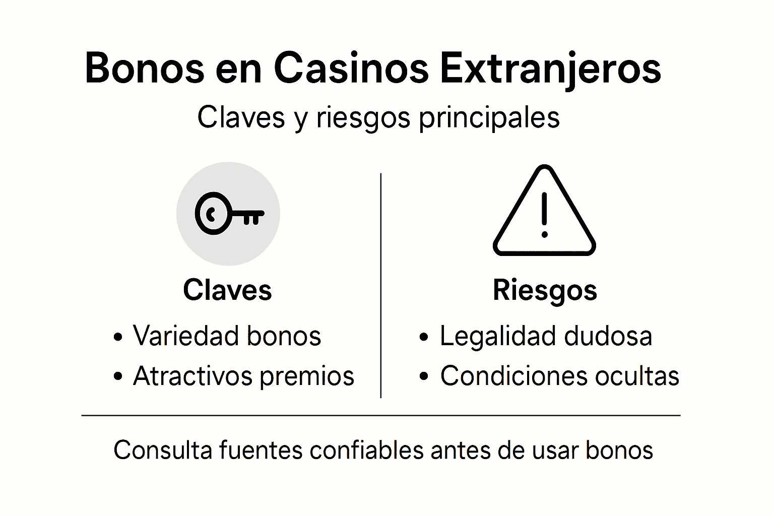 Infografía sobre los riesgos y consejos clave para apostar en bonos de casinos internacionales